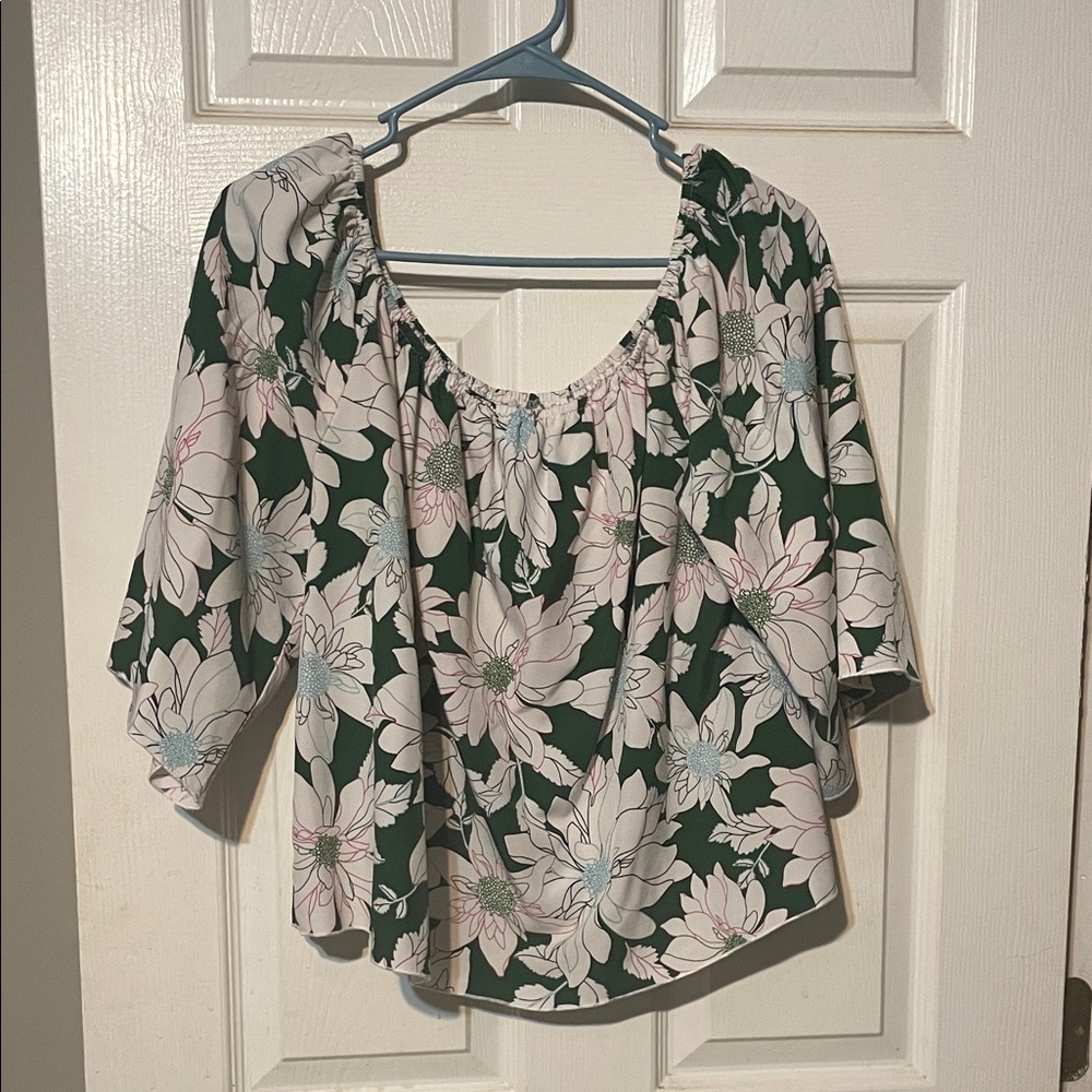 Floral Green and White Women's Top